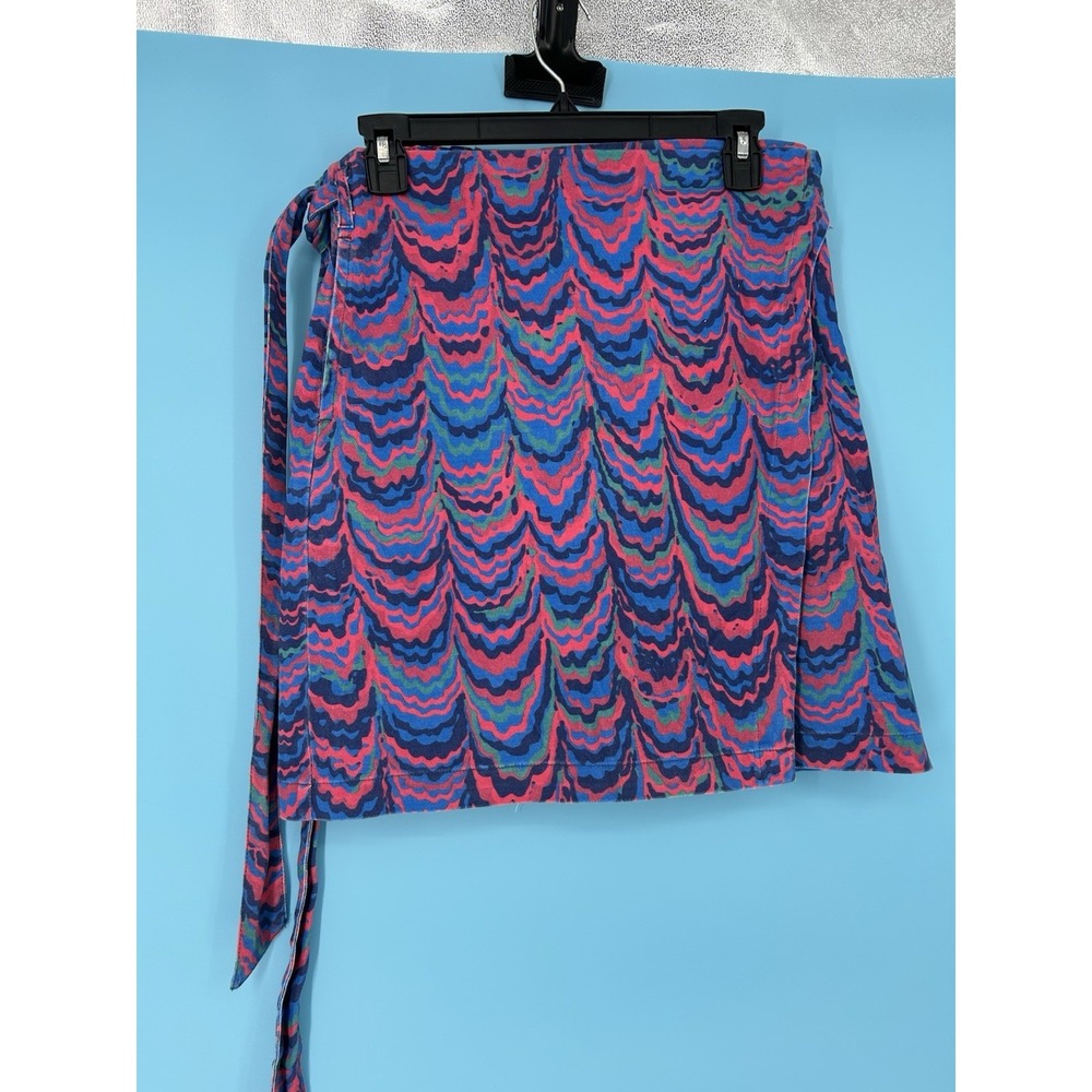 Anthropologie Porridge Skirt Women Medium Red Blue Iris Marble Tie Waist Bow